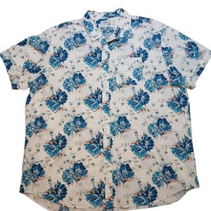 Old Navy Blue and White Floral Button Down Shirt